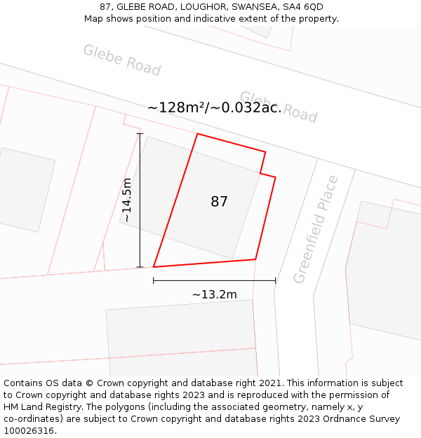 87, GLEBE ROAD, LOUGHOR, SWANSEA, SA4 6QD: Plot and title map