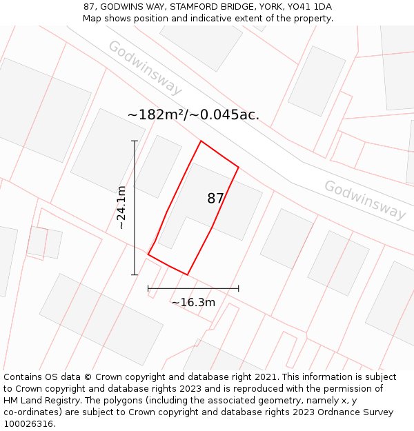 87, GODWINS WAY, STAMFORD BRIDGE, YORK, YO41 1DA: Plot and title map