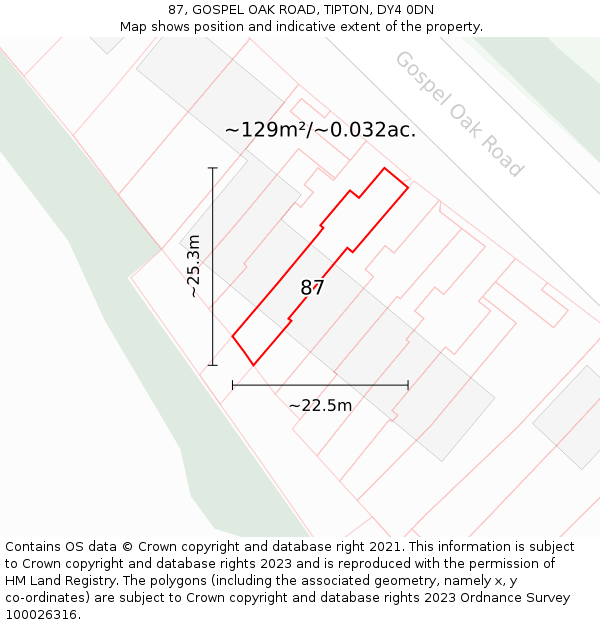 87, GOSPEL OAK ROAD, TIPTON, DY4 0DN: Plot and title map