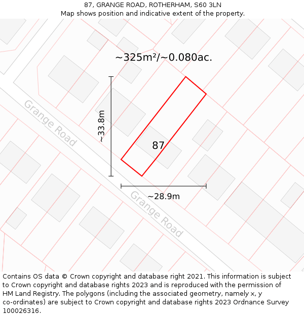 87, GRANGE ROAD, ROTHERHAM, S60 3LN: Plot and title map