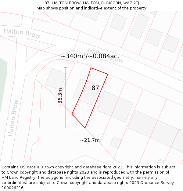 87, HALTON BROW, HALTON, RUNCORN, WA7 2EJ: Plot and title map