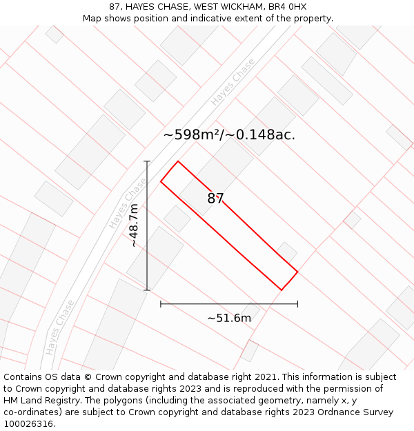 87, HAYES CHASE, WEST WICKHAM, BR4 0HX: Plot and title map