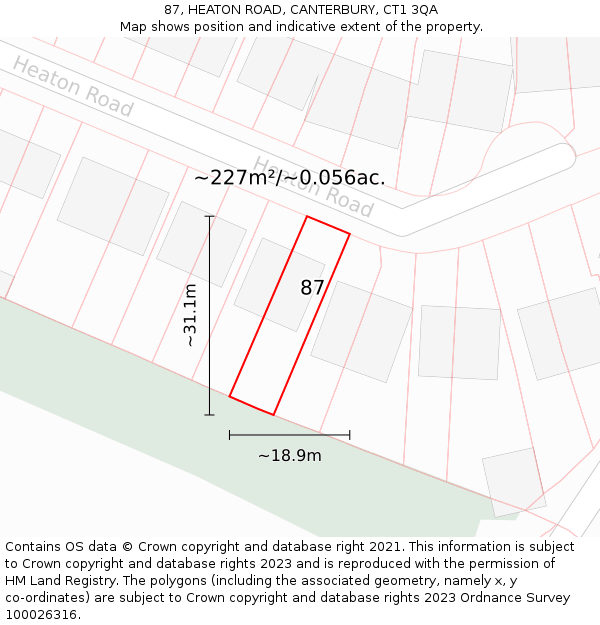 87, HEATON ROAD, CANTERBURY, CT1 3QA: Plot and title map