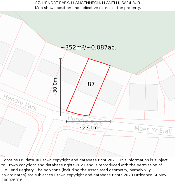 87, HENDRE PARK, LLANGENNECH, LLANELLI, SA14 8UR: Plot and title map