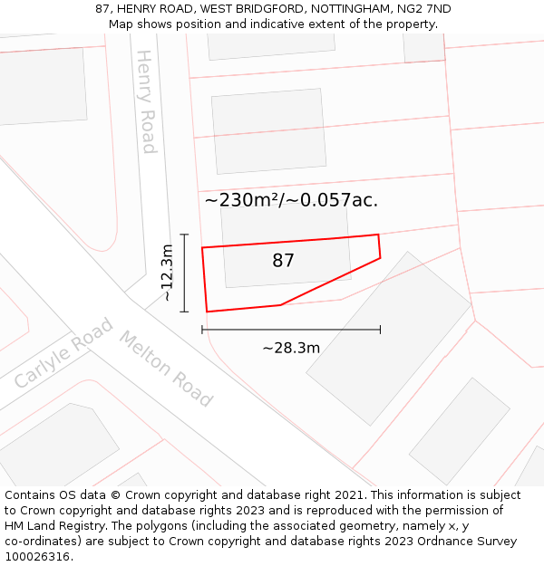 87, HENRY ROAD, WEST BRIDGFORD, NOTTINGHAM, NG2 7ND: Plot and title map