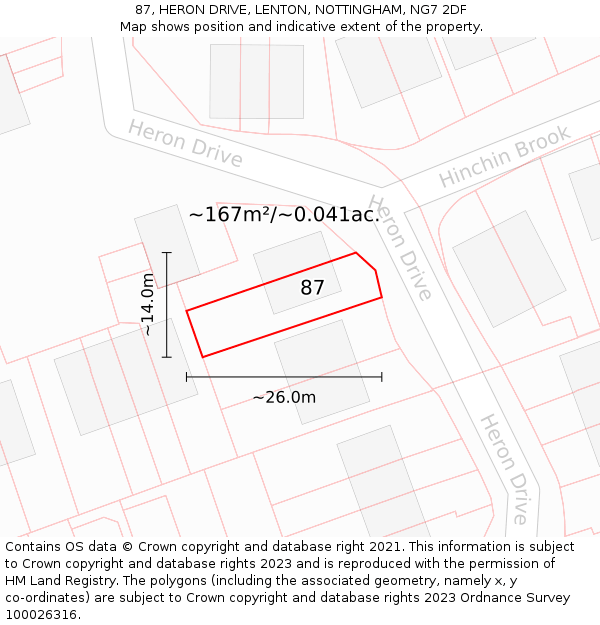 87, HERON DRIVE, LENTON, NOTTINGHAM, NG7 2DF: Plot and title map