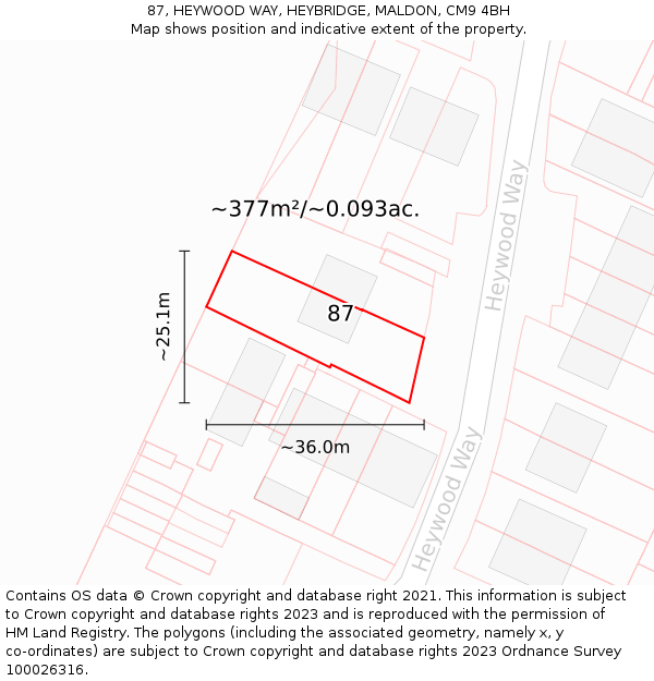 87, HEYWOOD WAY, HEYBRIDGE, MALDON, CM9 4BH: Plot and title map