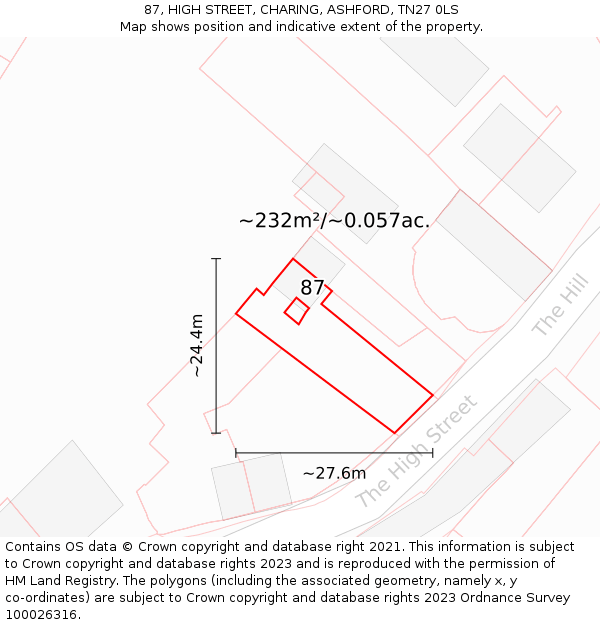 87, HIGH STREET, CHARING, ASHFORD, TN27 0LS: Plot and title map
