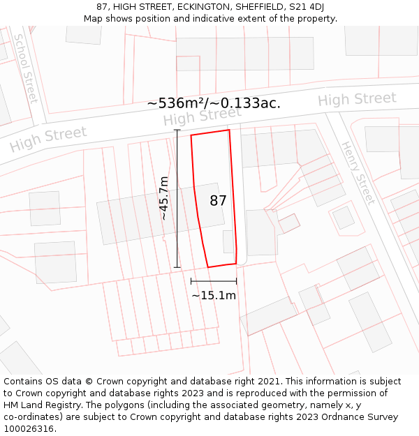 87, HIGH STREET, ECKINGTON, SHEFFIELD, S21 4DJ: Plot and title map