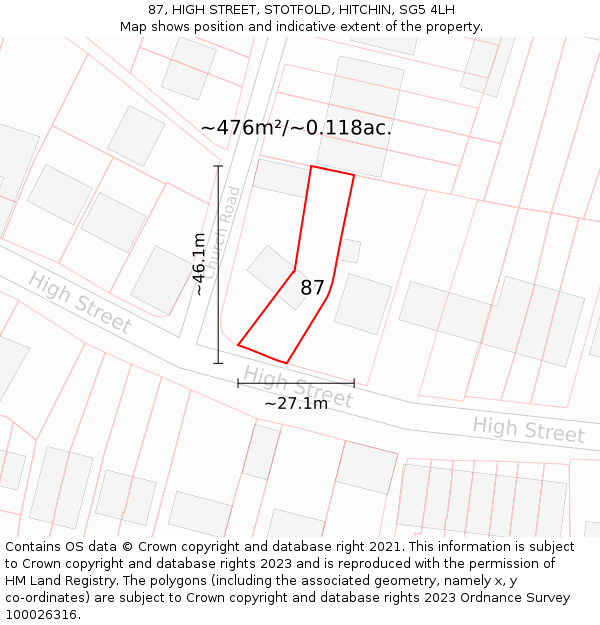 87, HIGH STREET, STOTFOLD, HITCHIN, SG5 4LH: Plot and title map