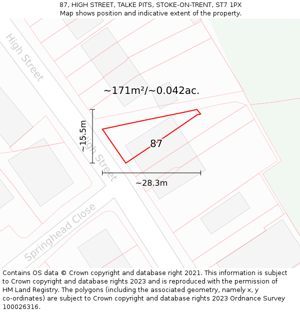 87, HIGH STREET, TALKE PITS, STOKE-ON-TRENT, ST7 1PX: Plot and title map