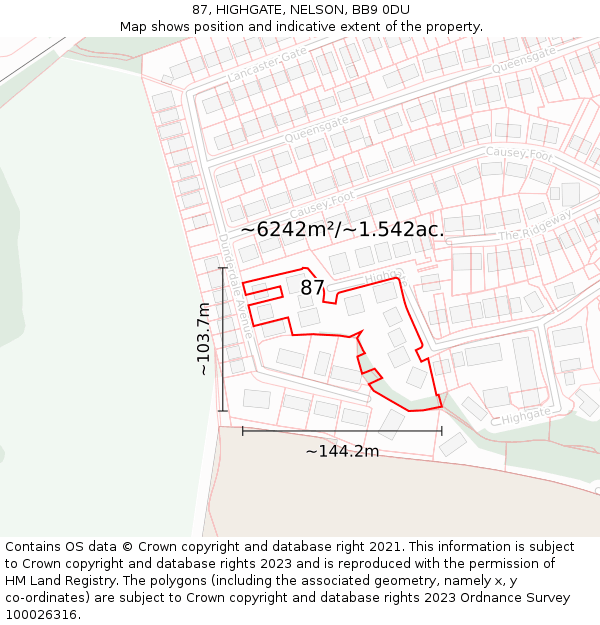 87, HIGHGATE, NELSON, BB9 0DU: Plot and title map