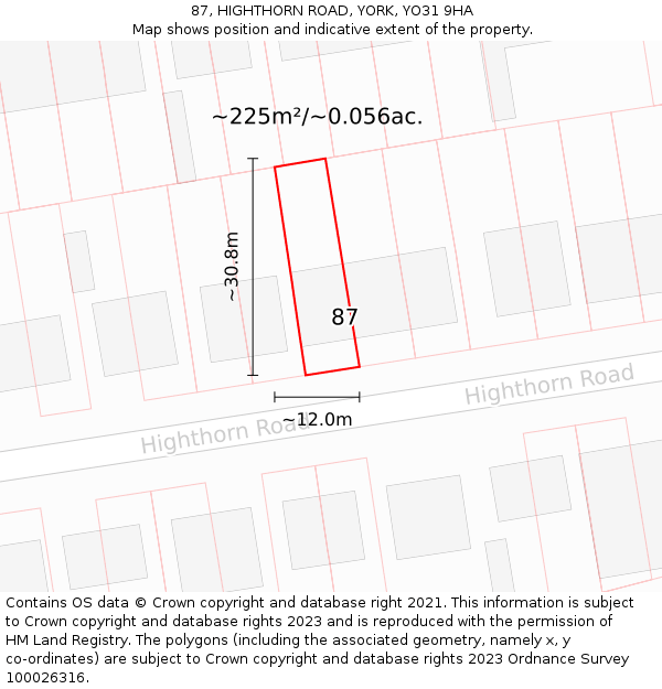 87, HIGHTHORN ROAD, YORK, YO31 9HA: Plot and title map