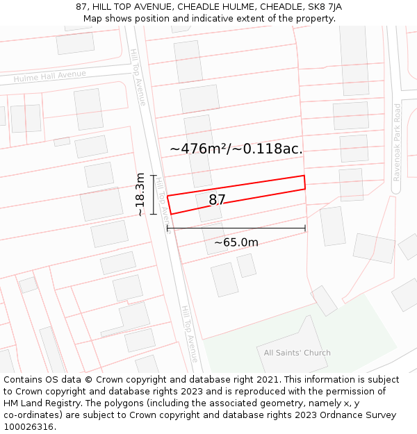 87, HILL TOP AVENUE, CHEADLE HULME, CHEADLE, SK8 7JA: Plot and title map