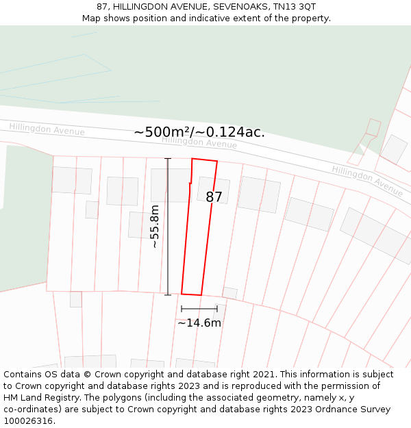 87, HILLINGDON AVENUE, SEVENOAKS, TN13 3QT: Plot and title map