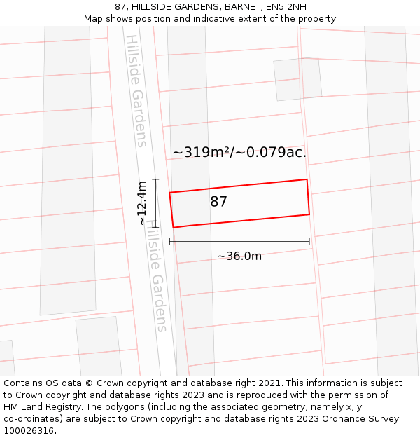 87, HILLSIDE GARDENS, BARNET, EN5 2NH: Plot and title map