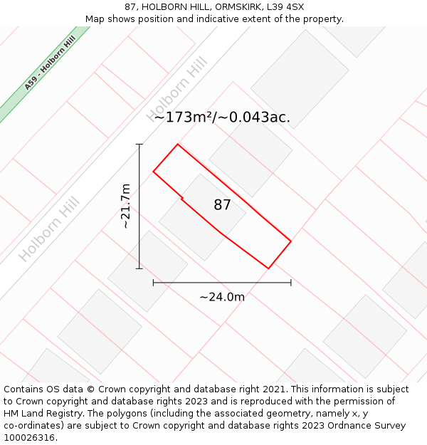 87, HOLBORN HILL, ORMSKIRK, L39 4SX: Plot and title map