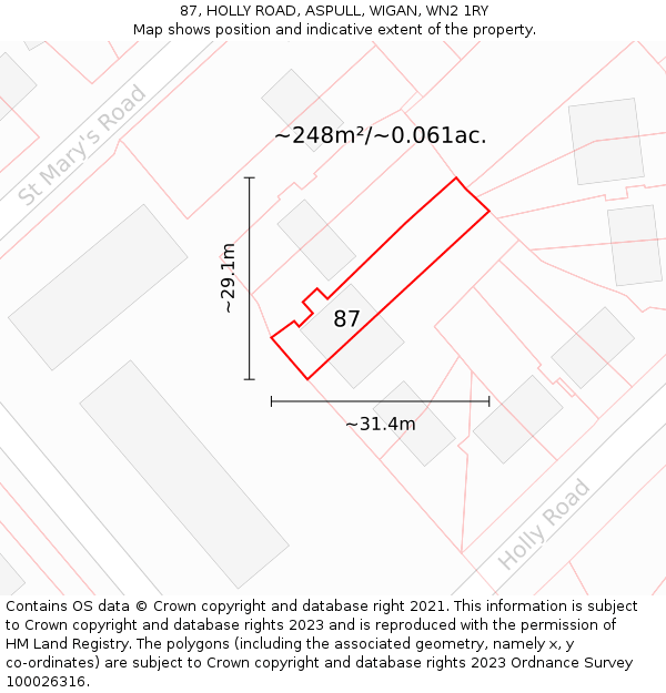 87, HOLLY ROAD, ASPULL, WIGAN, WN2 1RY: Plot and title map