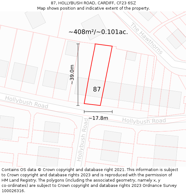 87, HOLLYBUSH ROAD, CARDIFF, CF23 6SZ: Plot and title map