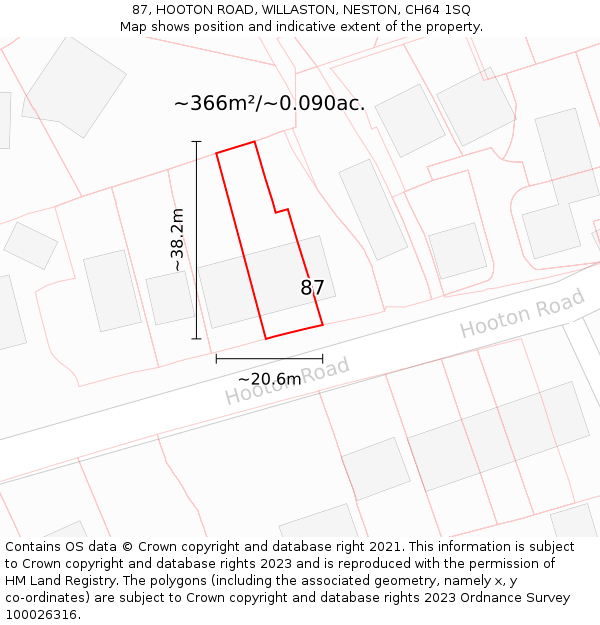 87, HOOTON ROAD, WILLASTON, NESTON, CH64 1SQ: Plot and title map