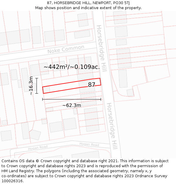 87, HORSEBRIDGE HILL, NEWPORT, PO30 5TJ: Plot and title map