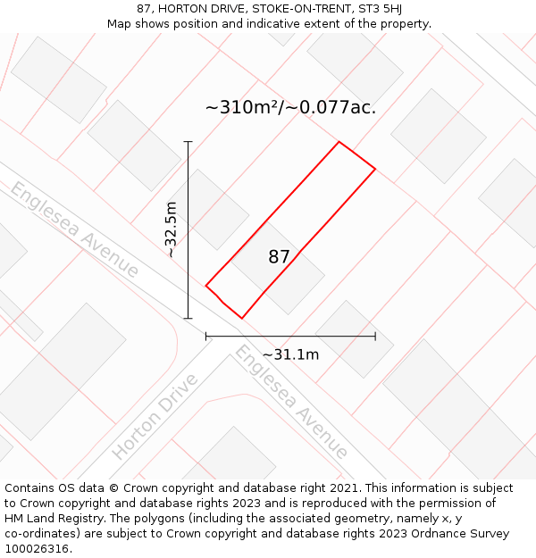 87, HORTON DRIVE, STOKE-ON-TRENT, ST3 5HJ: Plot and title map