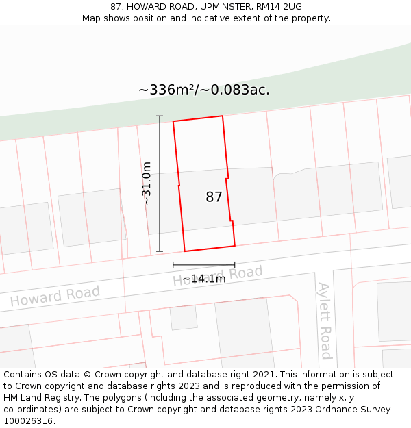 87, HOWARD ROAD, UPMINSTER, RM14 2UG: Plot and title map