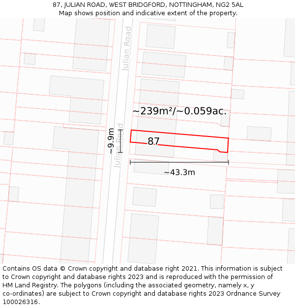 87, JULIAN ROAD, WEST BRIDGFORD, NOTTINGHAM, NG2 5AL: Plot and title map