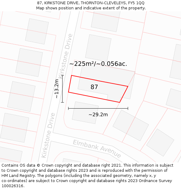 87, KIRKSTONE DRIVE, THORNTON-CLEVELEYS, FY5 1QQ: Plot and title map