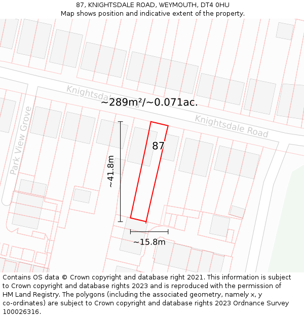 87, KNIGHTSDALE ROAD, WEYMOUTH, DT4 0HU: Plot and title map