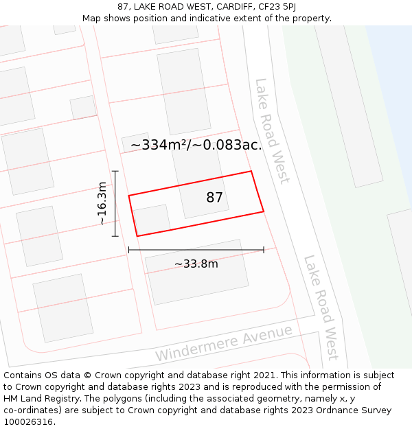 87, LAKE ROAD WEST, CARDIFF, CF23 5PJ: Plot and title map