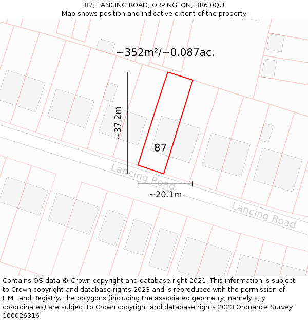 87, LANCING ROAD, ORPINGTON, BR6 0QU: Plot and title map