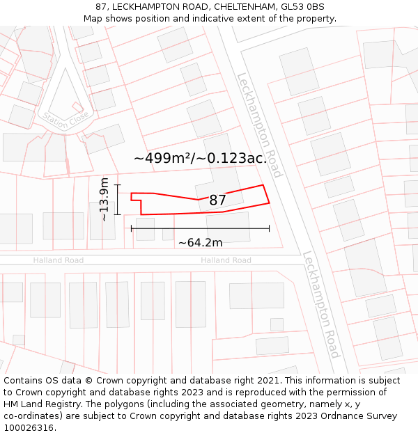 87, LECKHAMPTON ROAD, CHELTENHAM, GL53 0BS: Plot and title map