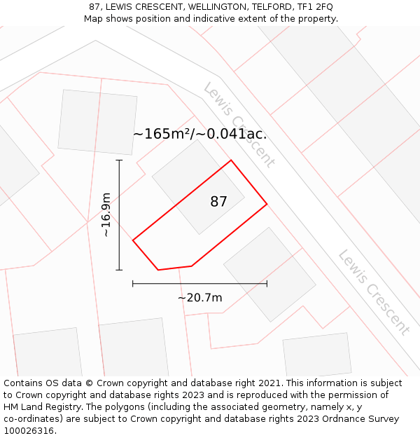 87, LEWIS CRESCENT, WELLINGTON, TELFORD, TF1 2FQ: Plot and title map