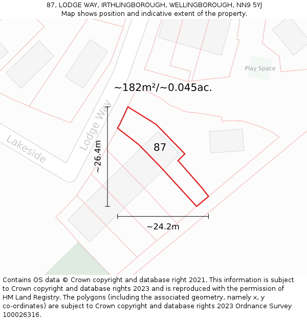 87, LODGE WAY, IRTHLINGBOROUGH, WELLINGBOROUGH, NN9 5YJ: Plot and title map