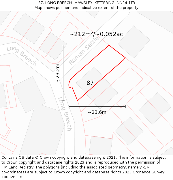 87, LONG BREECH, MAWSLEY, KETTERING, NN14 1TR: Plot and title map