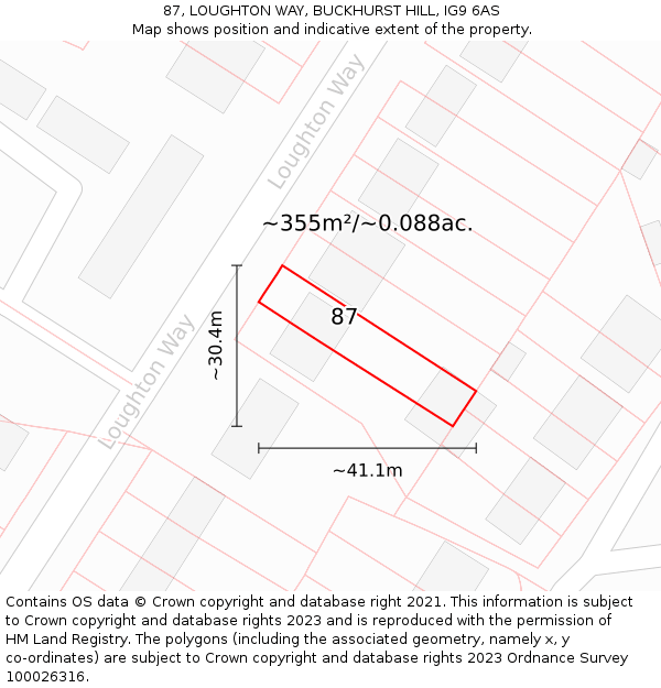 87, LOUGHTON WAY, BUCKHURST HILL, IG9 6AS: Plot and title map