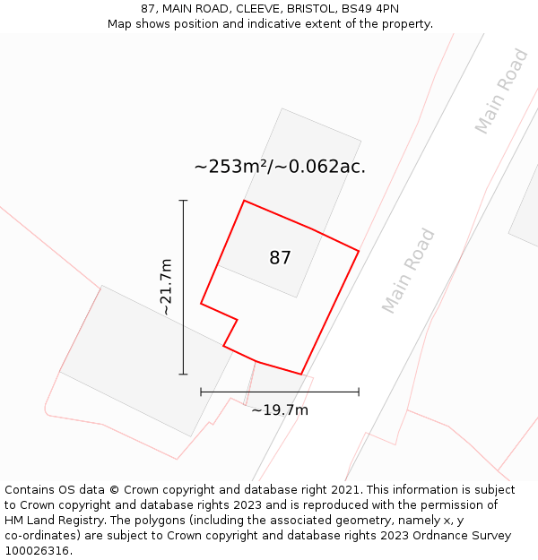 87, MAIN ROAD, CLEEVE, BRISTOL, BS49 4PN: Plot and title map