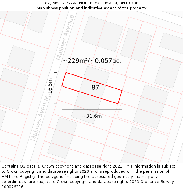 87, MALINES AVENUE, PEACEHAVEN, BN10 7RR: Plot and title map