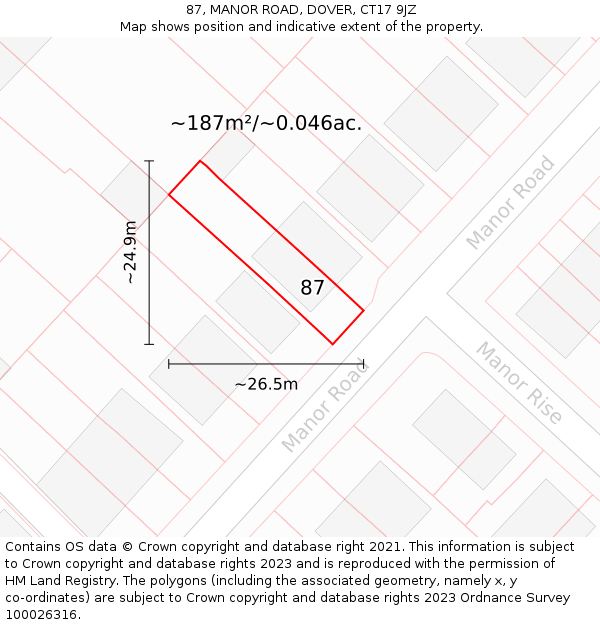 87, MANOR ROAD, DOVER, CT17 9JZ: Plot and title map