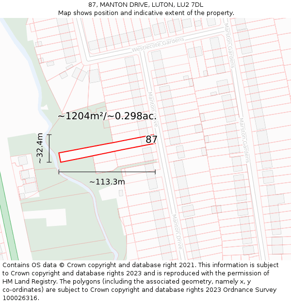 87, MANTON DRIVE, LUTON, LU2 7DL: Plot and title map