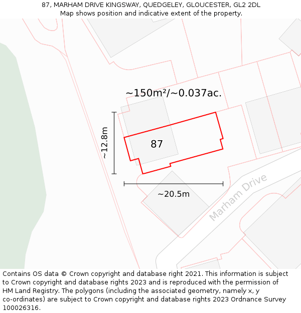 87, MARHAM DRIVE KINGSWAY, QUEDGELEY, GLOUCESTER, GL2 2DL: Plot and title map