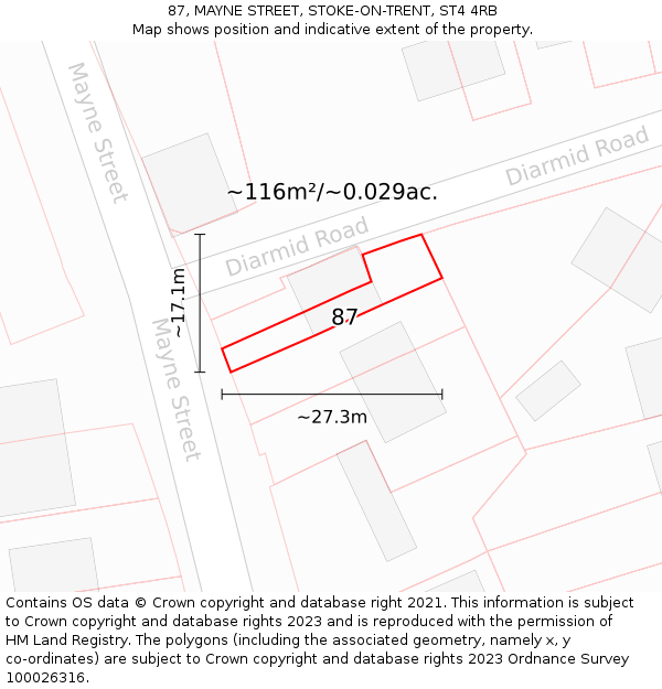 87, MAYNE STREET, STOKE-ON-TRENT, ST4 4RB: Plot and title map
