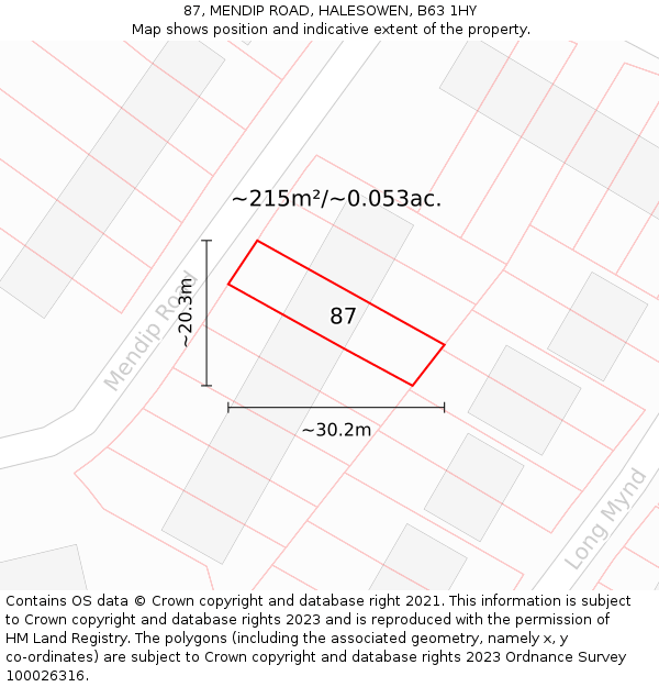 87, MENDIP ROAD, HALESOWEN, B63 1HY: Plot and title map