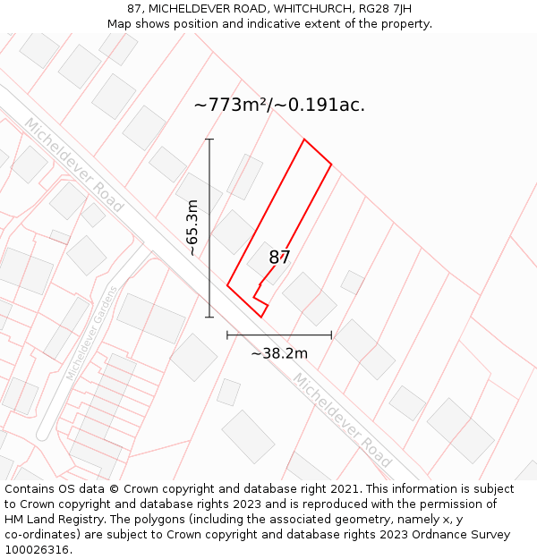 87, MICHELDEVER ROAD, WHITCHURCH, RG28 7JH: Plot and title map