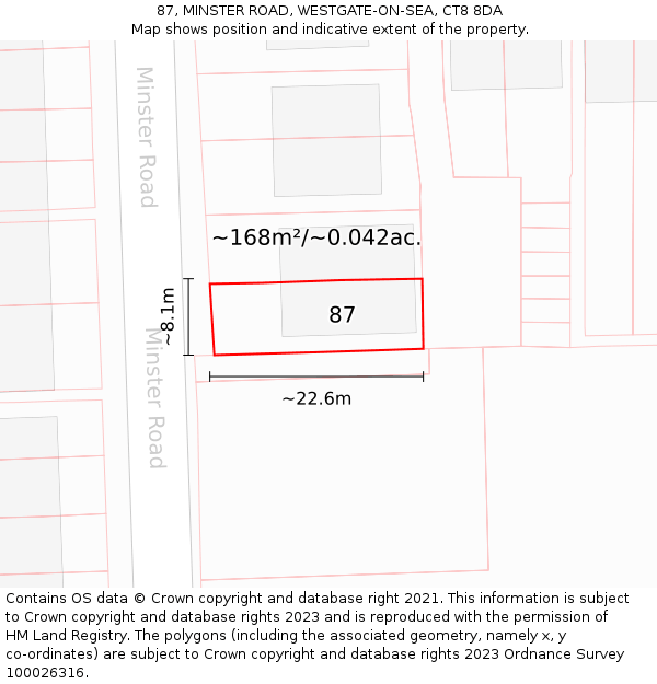 87, MINSTER ROAD, WESTGATE-ON-SEA, CT8 8DA: Plot and title map