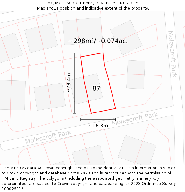 87, MOLESCROFT PARK, BEVERLEY, HU17 7HY: Plot and title map