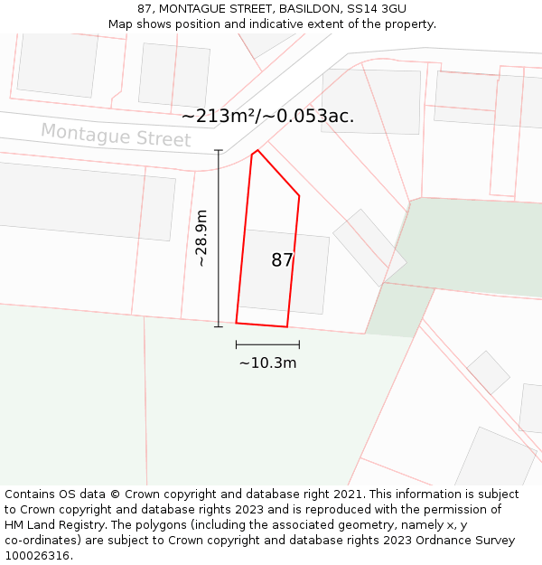 87, MONTAGUE STREET, BASILDON, SS14 3GU: Plot and title map