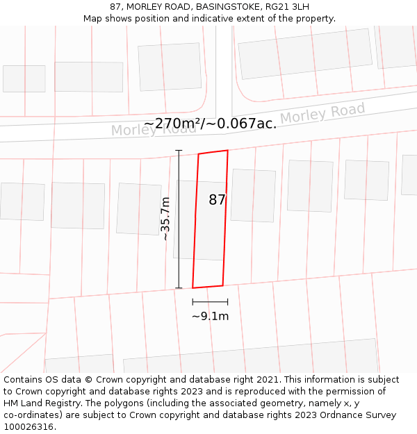 87, MORLEY ROAD, BASINGSTOKE, RG21 3LH: Plot and title map