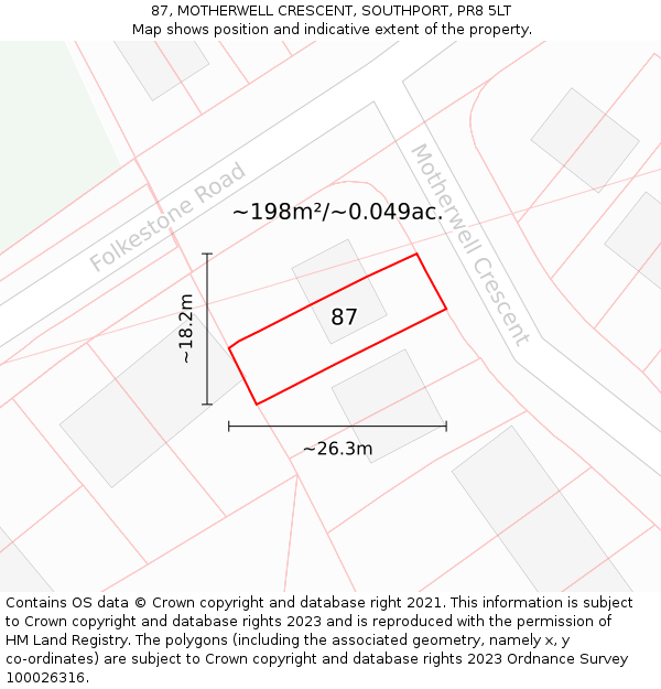 87, MOTHERWELL CRESCENT, SOUTHPORT, PR8 5LT: Plot and title map